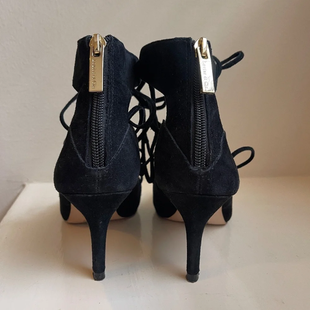 Louise et Cie Lace-Up Zip Back Stiletto Suede Sandals Black